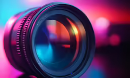 a close up shot of the lens with an array of lights behind it