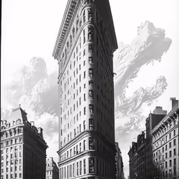 the flat iron building and another very big tall building in new york