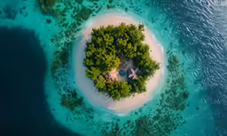 an aerial view of the small island in the ocean