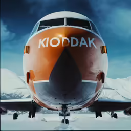 a large commercial airliner sitting on a snowy tarmac