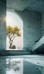a tree sitting on top of a cement structure