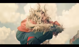 the woman is holding her coat in the wind