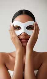 woman wearing a mask covering her eyes and chest