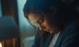 woman looking down as she uses her cell phone