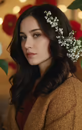 young women is wearing a flower wreath on her hair