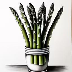 a painting of a plant with leaves in a bowl