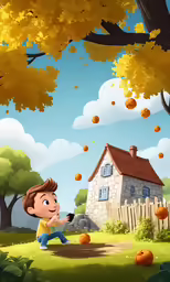 a boy is catching some balls in front of his house