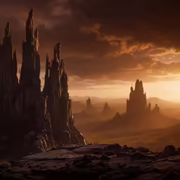 the setting sun illuminates a castle like structure on top of a mountain