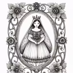 a drawing of a girl in a gown and a crown