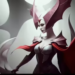 a lady warrior with red cape and wings on display