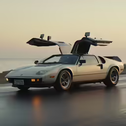 an exotic sports car with open doors and a hood opened