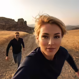 there is a man and woman that are walking