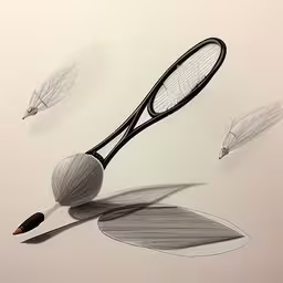 /tmp/FOOKEtgjv.jpg = some objects are floating on the ground in the air
,/tmp/FOOKEtgjv.jpg = the black and white illustration depicts tennis racquets with their shadow
,/tmp/FOOKEtgjv.jpg = a drawing of tennis rackets, flies and a ball
,/tmp/FOOKEtgjv.jpg = a shadow of some tennis rackets on a table
,/tmp/FOOKEtgjv.jpg = the shadow shows objects from the image in a painting
,/tmp/FOOKEtgjv.jpg = a drawing of a tennis racket with an antelope
,/tmp/FOOKEtgjv.jpg = a drawing of a tennis racket and feather on the back of a bag
