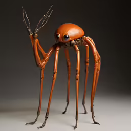 an insect made with wood and metal on a table
