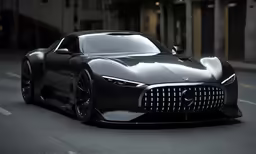 a car in black is parked on the street