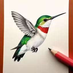 the bird has colored feathers and is flying