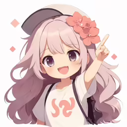 anime girl with pink hair and wearing a pink flower in her hair