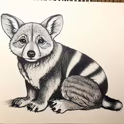 a drawing of a racoon in black and white