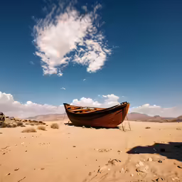 a boat that is out on the sand