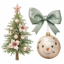 a bird figurine standing next to a tree with flowers on it
