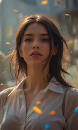 a woman standing in the middle of confetti