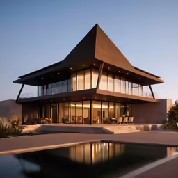 large house in the middle of a pool with water