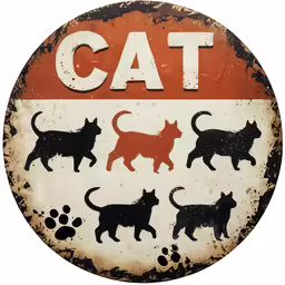 a round sign with different cats on it