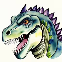 there is a watercolor drawing of a dinosaur