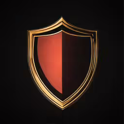 a gold framed shield sign on a black wall