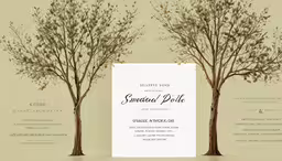 two paper trees with the names of wedding guests,two trees on a page with a sheet of paper in the middle