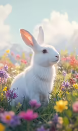 there is a bunny in the field of flowers