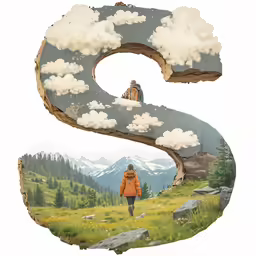 the letter s is made out of photoshopped clouds and people