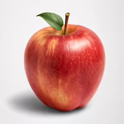 a apple with the green leaf on top