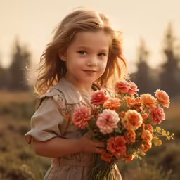 a girl holding some flowers in her hands