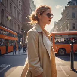 the woman wears glasses in the city