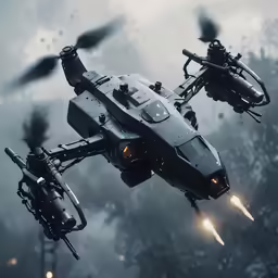 a helicopter flying through the air above another helicopter