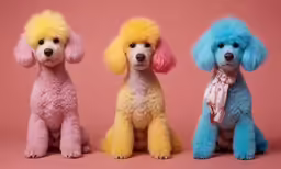 three poodles are sitting down in the studio