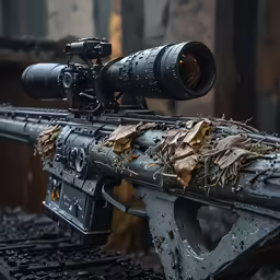 a rifle on top of an obstacle track