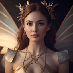 a woman with wings and jewels on her neck