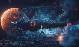 a sci - fier standing in front of an orange planet