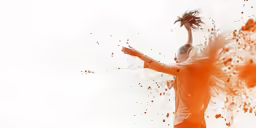 a man is surrounded by orange and white colored splots