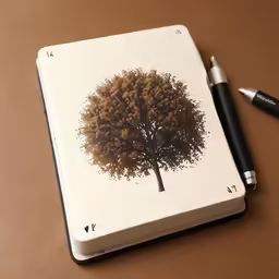 a pen is sitting in front of an open book