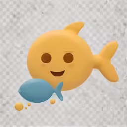 an illustrated yellow fish with a blue fin on a white background