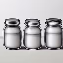 three jars sitting next to each other on a white surface