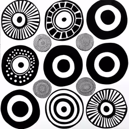 the black and white abstract artwork is created by the artist,a piece of artwork with different circles on it