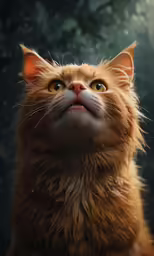 an orange cat with one eye open and looking at the sky