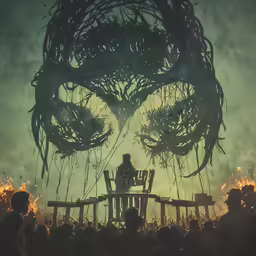 the person sits on a bench next to an enormous structure