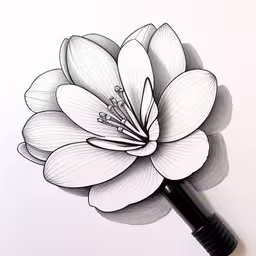 this is an image of a drawing of a flower,a black and white flower with a pencil pen
