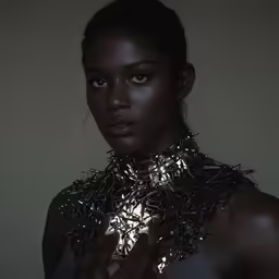 the girl is posing with her jewelry on