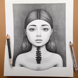 a pencil drawing of a girl wearing a necktie